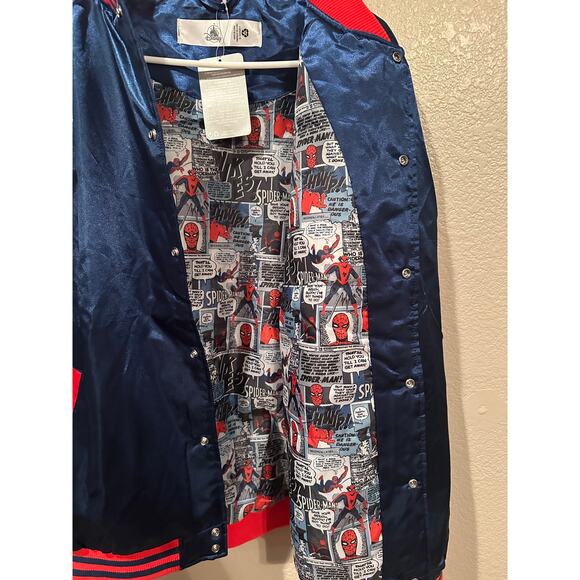 NWT Disney Parks Marvel Spider-man Satin Vintage Patch Varsity Jacket Sz S & M - Picture 4 of 8